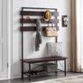 Coat Rack with Shoe Bench Industrial Hall Tree for Entryway, Wood and Metal Hallway Storage Shelf Organizer, Accent Furniture with Metal Frame Image 7