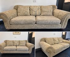 Beige damask floral upholstery couch