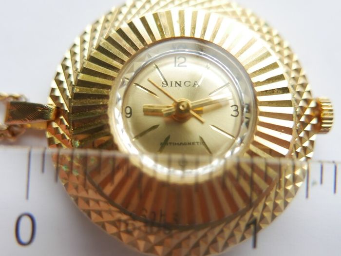 Vintage gold-plated Simca Antimagnetic Pendant Mechanical Watch W/necklace.(works well)