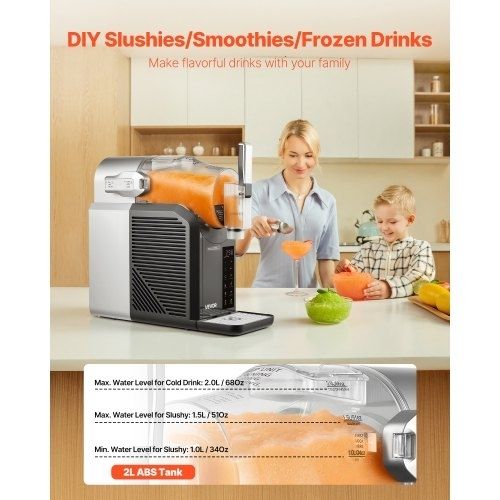 Slushie Machine, 2L No Ice Needed Slushy Machine for Home, Frozen Drink Maker with 6 Preset Programs, Margarita Machine with Self-Cleaning, Frozen Margaritas, Frappes, Milkshake, and More