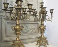vintage 6 arms pair of brass candelabra