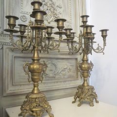 vintage 6 arms pair of brass candelabra