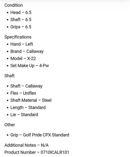 Callaway X-22 Irons / 4-Pw / Callaway Uniflex / Left Hand