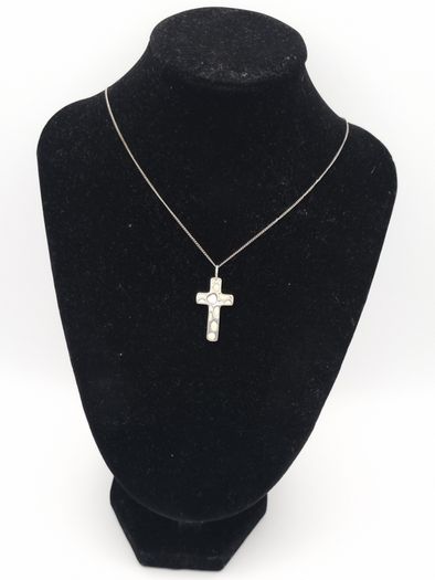 Signed Sterling Silver Cross Necklace, Mother Of Pearl Accent