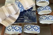 Eight Porcelain Vintage Napkin Holders Blue White