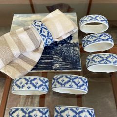 Eight Porcelain Vintage Napkin Holders Blue White