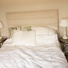 King size bed + headboard + mattress + bedside tables + lamps