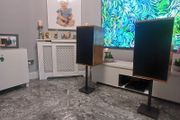 VINTAGE Gold Bowers and Wilkins DM2 Transmission Line Speakers with the iconic Coles 4001G super-tweeter