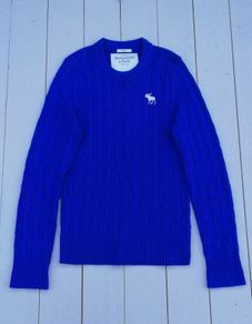 Abercrombie & Fitch cable-knit crewneck mens muscle top sweater blue large size