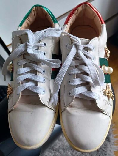 Gucci Ace style trainers with bee and pearl detail