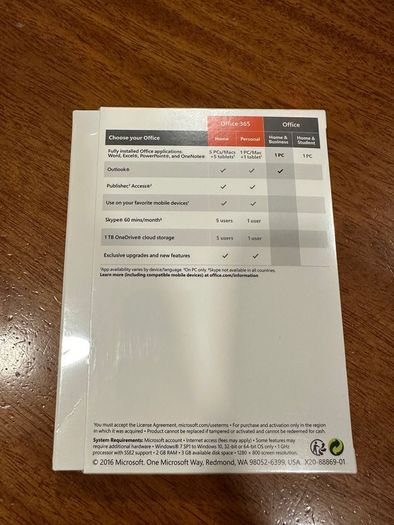 Microsoft Office Home and Business 2016 License for 1 pc