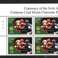 2011 Ireland Irish Amateur Boxing Association Centenary Commemorative Stamps Plate Block 1A1A1A1A Mint Never Hinged (MNH).