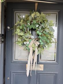 Faux eucalyptus wreath ,mixed foliage and bow detail