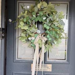 Faux eucalyptus wreath ,mixed foliage and bow detail