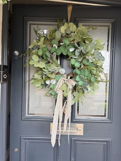 Faux eucalyptus wreath ,mixed foliage and bow detail