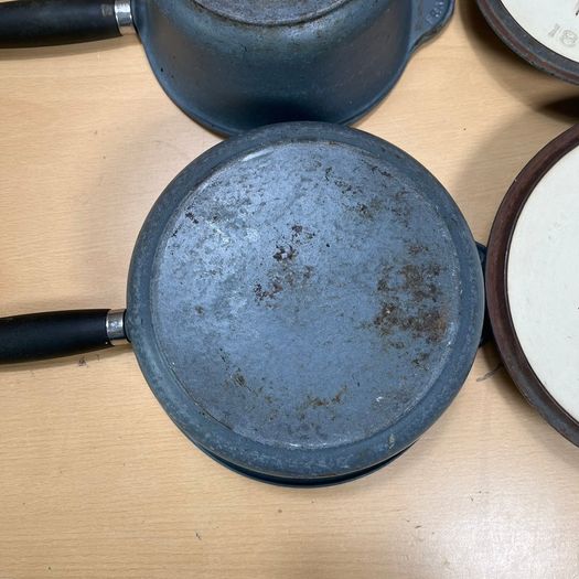 Set Of 3 Le Creuset Cast iron Enamel Pans 16 18 20cm Grey Farmhouse