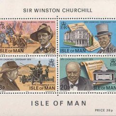 1974 Isle of Man The 100th Anniversary of the Birth of Sir Winston Churchill Commemorative Stamp Miniature Sheet Mint Never Hinged (MNH)