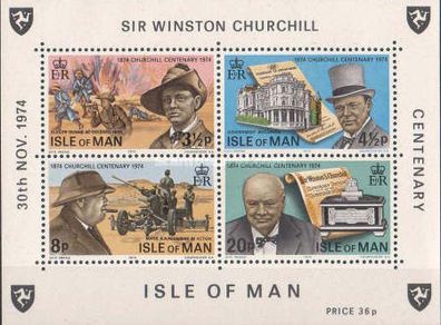 1974 Isle of Man The 100th Anniversary of the Birth of Sir Winston Churchill Commemorative Stamp Miniature Sheet Mint Never Hinged (MNH)