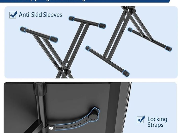 Keyboard Stand ELectric Piano Stand - Heavy Duty Double X Style with Locking Straps, Fits 54-88 Key Electric Pianos, DJ mixers, Turntables, Synths and Midi Keyboards. Load Capacity 100LB