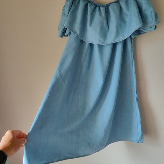 Blue Denim Ruffle off shoulder dress, size 10