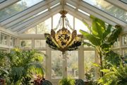 Large Old Brass and glass light with flowers and grapes
