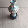 Chinese Cloisonne Vase Miniature Set Wood Base Stands Enamel Vtg Antique Image 3
