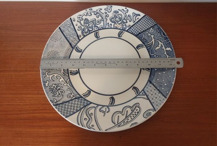 Fabulous & Unusual Large Blue and White 12.5" Charger or Display Plate by Wood & Sons in the Aesthetic Movement Inspired "Arabesque" Pattern