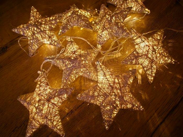 Christmas lights - gold glitter stars