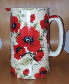 ShannonBridge Potteries Large Jug/vase with Red Poppies Pattern, H 17,5 cm