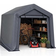 3x2x1.8m Portable Storage Shed, with Waterproof Cover Heavy-Duty Outdoor Shelter with Roll-Up Zip Door for Motorbikes, Garden Tools and Equipment on Patios, Yards or Driveways