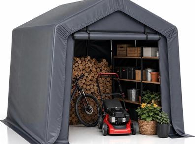 3x2x1.8m Portable Storage Shed, with Waterproof Cover Heavy-Duty Outdoor Shelter with Roll-Up Zip Door for Motorbikes, Garden Tools and Equipment on Patios, Yards or Driveways