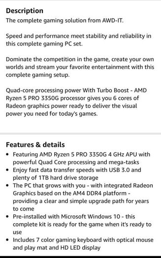 Gaming Pc Windows Computer - Amd Ryzen 5 3350g 1tb drive