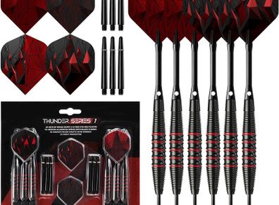 SALE | 24 Piece Steel Tip Dart Set with Brass Barrels, Flights and Aluminium Shafts, Series 1, Black/Red