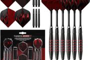 NEW SALE | | 24 Piece Steel Tip Dart Set with Brass Barrels, Flights and Aluminium Shafts, Series 1, Black/Red