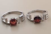 Lot Of 2 925 Silver LOVE Ring With Garnet Gemstone