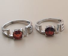 Lot Of 2 925 Silver LOVE Ring With Garnet Gemstone