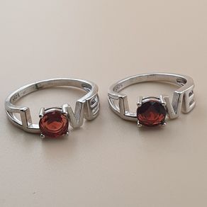 Lot Of 2 925 Silver LOVE Ring With Garnet Gemstone