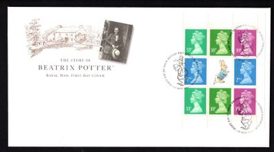 1993 Great Britain The Story of Beatrix Potter Stamp Booklet Pane Royal Mail Addressed First Day Cover (FDC)