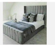 King 5ftottoman Storage Bed/headboard & Orthopedic Mattress - Plush Grey Velvet.