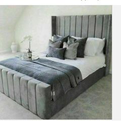King 5ftottoman Storage Bed/headboard & Orthopedic Mattress - Plush Grey Velvet.