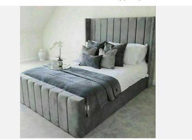 King 5ftottoman Storage Bed/headboard & Orthopedic Mattress - Plush Grey Velvet.