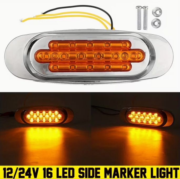 6pcs LED Side Marker Lights for Trucks & Trailers - 16 LEDs, Dual Mode (Steady On + Flash),