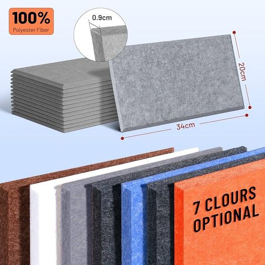 SPRING SALE | Acoustic Wall Panels 12 Pack 9 mm Thick Padded with Back Adhesive 34x20 cm Soundproof Insulation Panel Sound Absorbing Noise Reduction Panels for Office Door Walls, Dark Drey