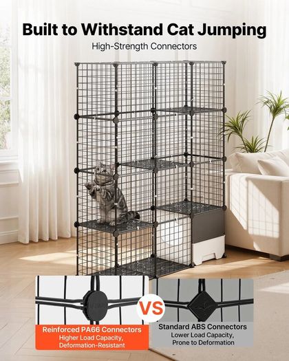 4Tier Cat Cage Playpen 104 x 36 x 140cm Indoor Metal Wire Enclosure with Litter Tray, DIY Cat Kennel for 1-2 Cats, Kittens & Small Pets, Black