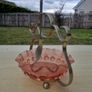 Vintage pink glass jam bowl with silver-plated stand and spoon. Image 4