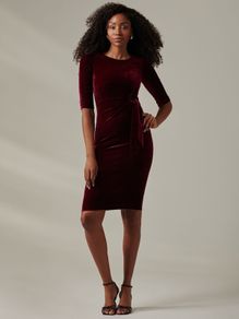 Stunning Jolie Moi Wine Velvet Side Tie Midi Dress BNWT