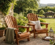 Set of 2 Folding Adirondack Chairs  Solid Acacia Wood Garden Chairs for Patio, Deck, Balcony & Terrace