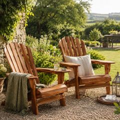 Set of 2 Folding Adirondack Chairs  Solid Acacia Wood Garden Chairs for Patio, Deck, Balcony & Terrace
