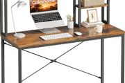Small Desk 100 x 40 cm, Office Desk with Shelves, Vintage Brown Computer Desk with Multi-Tier Storage Bookshelf, Study Desk for Working, Writing, Makeup, Easy Assembly, for Small Spaces