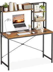 Small Desk 100 x 40 cm, Office Desk with Shelves, Vintage Brown Computer Desk with Multi-Tier Storage Bookshelf, Study Desk for Working, Writing, Makeup, Easy Assembly, for Small Spaces